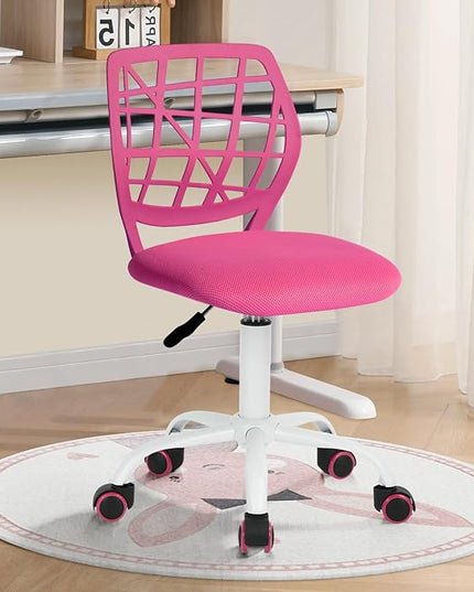 FurnitureR Kids Desk Chair, Armless Small Office Chair Adjsutable Swivel Task Chair with Soft Cushion for Study Kids Teens Child, Pink - LeafyLoom