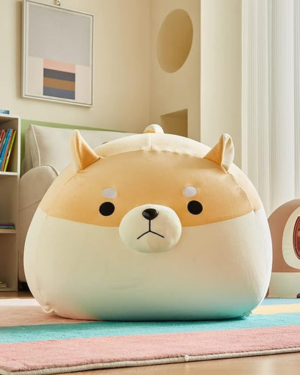 Stuffed Animal Storage Bean Bag Chair Cover for Kids Yellow Dog Shiba Inu Bean Bag Chair for Girls XX-Large Size Toy Organizer Cover Only Without Filling - LeafyLoom
