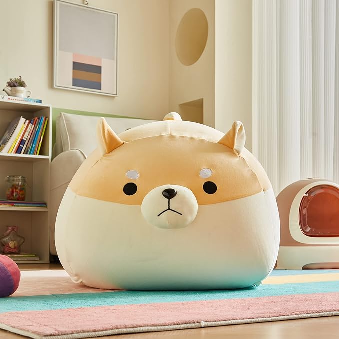Stuffed Animal Storage Bean Bag Chair Cover for Kids Yellow Dog Shiba Inu Bean Bag Chair for Girls XX-Large Size Toy Organizer Cover Only Without Filling - LeafyLoom