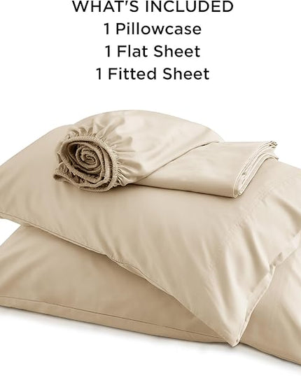 Bedsure Twin XL Sheet Set Dorm Bedding, Cooling Sheets Twin Extra Long Sheets, Rayon Derived from Bamboo, Deep Pocket Up to 16", Hotel Luxury Silky Bedding Sheets & Pillowcases, Beige - LeafyLoom