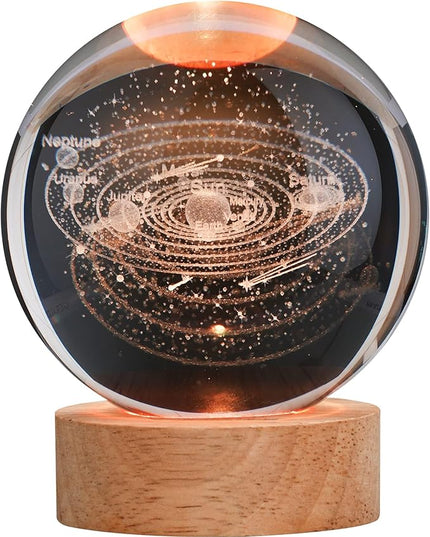 Large 3D Solar System Crystal Ball, Crystal Lamp 16 Color Changing Night Light with Remote Control for Bedroom Decor, Birthday Gift for Teens Boys and Girls, Solar System Model - LeafyLoom
