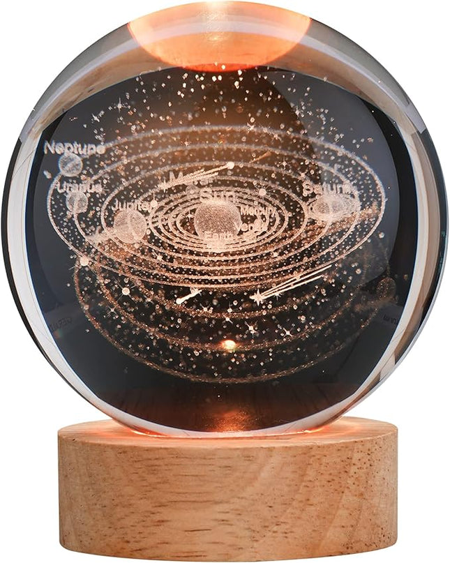 Large 3D Solar System Crystal Ball, Crystal Lamp 16 Color Changing Night Light with Remote Control for Bedroom Decor, Birthday Gift for Teens Boys and Girls, Solar System Model - LeafyLoom