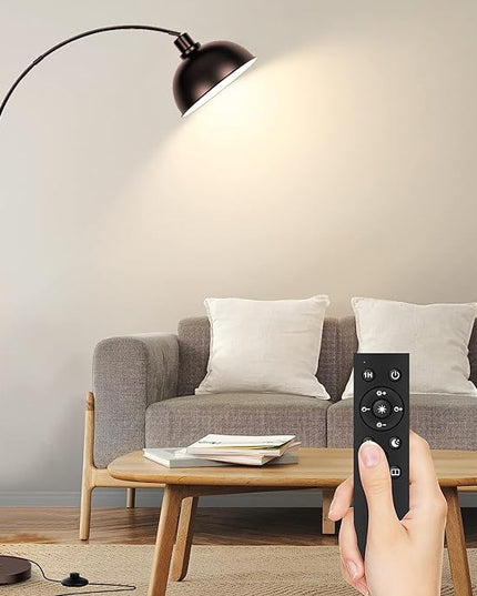 Arc Floor Lamps for Living Room,Modern Tall Standing Lamp Remote Control,Stepless Dimmable Bronze Floor Lamp with Hanging Dome Shade,Over Couch Arched Reading Lamp for Bedroom, Office (Bulb Included) - LeafyLoom