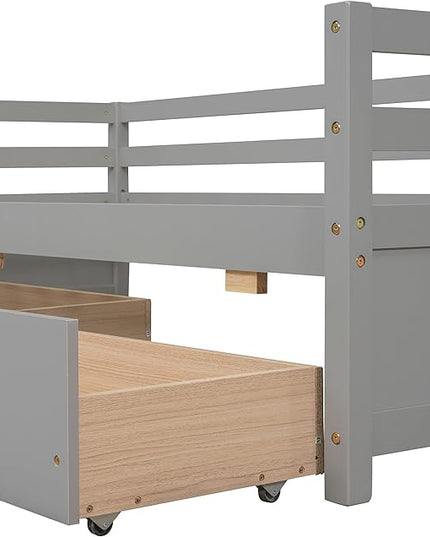 Twin Daybed with 2 Storage Drawers,Pinewood Twin Size Daybed Frame with Guardrail,for Boys/Girls/Teens Bedroom, Easy to Assemble, No Box Spring Needed,Grey - LeafyLoom