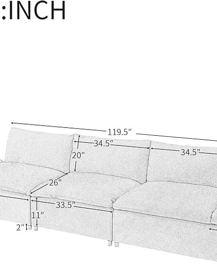 119.5'' 3 Seater Modern Sectional Sofa with 2 Built-in Storage Units on Armrest, Large Seating Depth Design Upholstered Couch Set for Living Room, Office, Apartment, Gray, 119.5 Inch - LeafyLoom