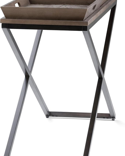 SIMPLIHOME Damien SOLID ELM WOOD 50 Inch Wide Console Table in Distressed Natural Elm, For the Living room, Entryway and Bedroom - LeafyLoom