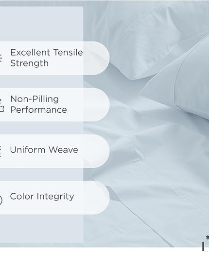 100% Cotton Percale Sheets California King Size, Blue Duck Egg, Deep Pocket, 4 Pieces Sheet Set - 1 Flat, 1 Deep Pocket Fitted Sheet and 2 Pillowcases, Crisp Cool and Strong Bed Linen - LeafyLoom