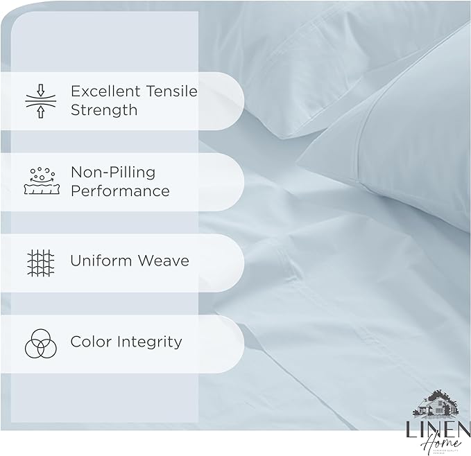 100% Cotton Percale Sheets California King Size, Blue Duck Egg, Deep Pocket, 4 Pieces Sheet Set - 1 Flat, 1 Deep Pocket Fitted Sheet and 2 Pillowcases, Crisp Cool and Strong Bed Linen - LeafyLoom