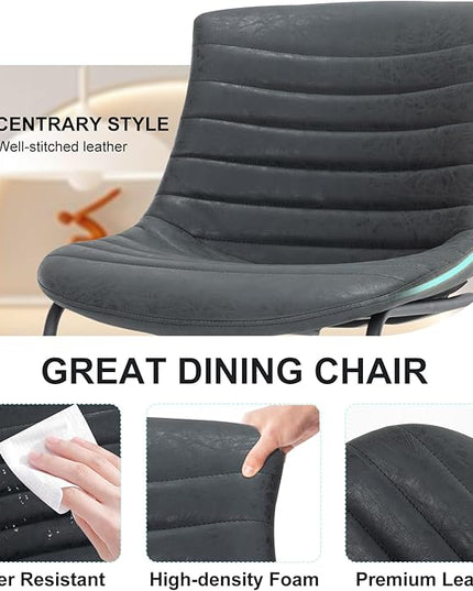 Faux Leather Dining Chairs,20 Inch PU Leather Dining Chairs Set of 2 with Backrest and Metal Leg,Mid Century Modern Chair,Black Upholstered Dining Chairs for Kitchen Living Room Outdoor Lounge - LeafyLoom