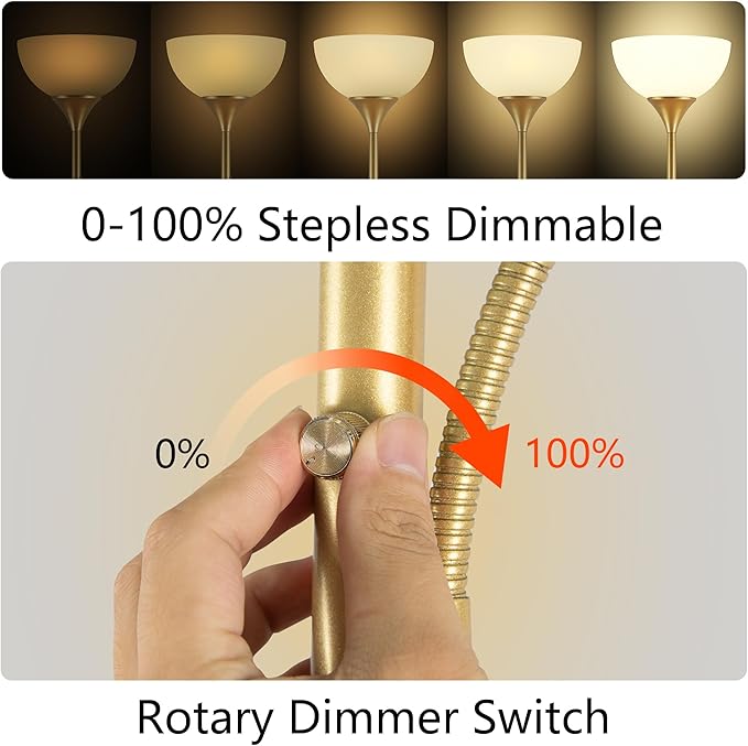Floor Lamp, Standing lamp, 3 Levels Dimmable Brightness, Included 9W and 5W LED Bulbs, Lamp for Living Room, Bedroom, Office, Reading - LeafyLoom