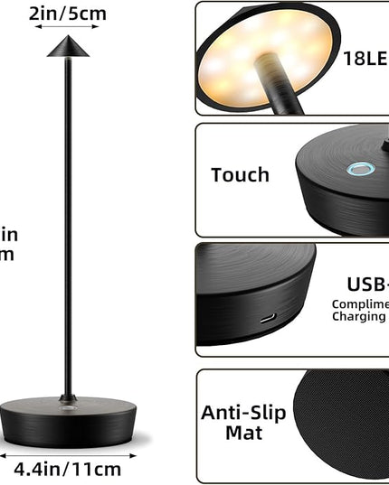 Cordless Rechargeable Table Lamp, 6000mAh Outdoor Waterproof Battery Operated Table Light LED Touch Dimmable Desk Lamps for Patio Dining Restaurant Home Living Room Black - LeafyLoom
