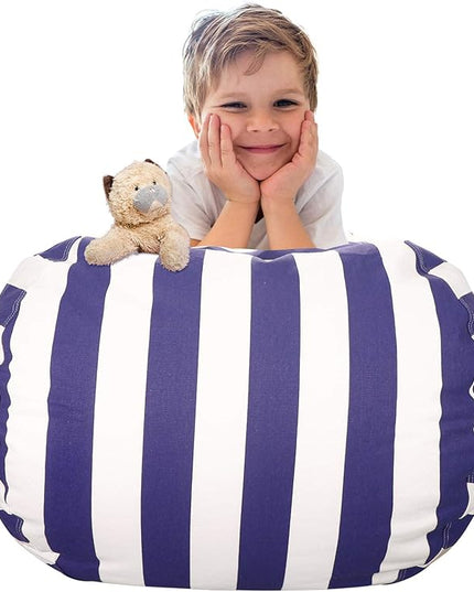 Aubliss Stuffed Animal Bean Bag Storage Chair (Royal Blue/White Striped, Medium (32'')) - LeafyLoom