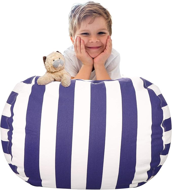 Aubliss Stuffed Animal Bean Bag Storage Chair (Royal Blue/White Striped, Medium (32'')) - LeafyLoom