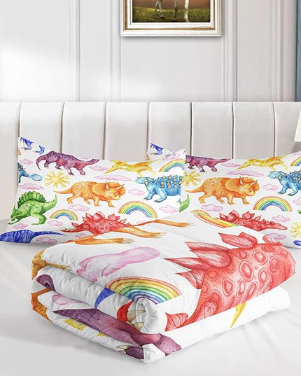 CVHOUSE Dinosaur Bedding Set,Dinosaur Comforter,Dinosaur Comforter Set Queen,Microfiber Quilt Set with 1 Comforter and 2 Pillow Cases- 3 Piece - LeafyLoom