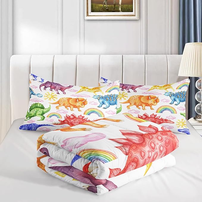 CVHOUSE Dinosaur Bedding Set,Dinosaur Comforter,Dinosaur Comforter Set Queen,Microfiber Quilt Set with 1 Comforter and 2 Pillow Cases- 3 Piece - LeafyLoom
