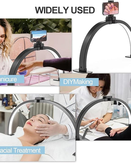Foldable Half Moon Light for Nail Desk, 29 Inch Desk Lamp with Phone Holder for Video Creation, 3 Light Modes 3000-6500K Esthetician Lash Light for Eyelash, Nail, Video - LeafyLoom