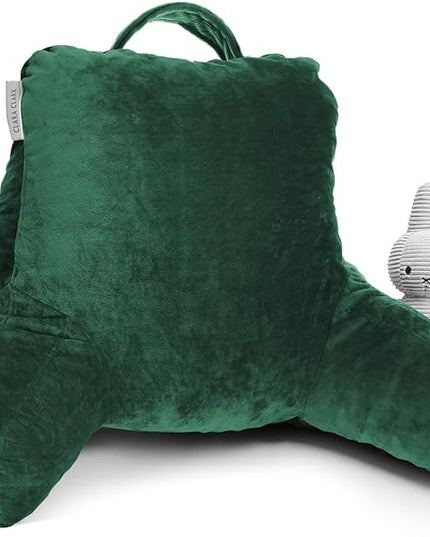 Clara Clark Reading Pillow with Portable Lap Desk Set for Kids, Back Pillow for Sitting Up in Bed, Memory Foam Back Support Pillow, Bed Rest Pillow with Foldable Laptop Desk, Small - Dark Green - LeafyLoom
