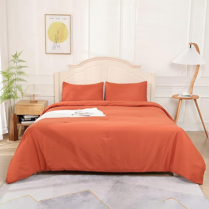 Terracotta Comforter for Queen Size Bed, Full Aesthetic Modern Burnt Orange Bedding Set for Women, Cute Soft & Lightweight Chic Microfiber Bed Sets, 3 pcs-1 Comforter & 2 Pillowcases (90“x90”) - LeafyLoom