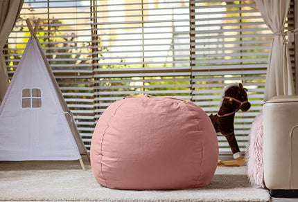 Wekapo Stuffed Animal Storage Bean Bag Chair Cover for Kids | Stuffable Zipper Beanbag for Organizing Children Plush Toys Large Premium Cotton Canvas (Solid Pink, X-Large) - LeafyLoom