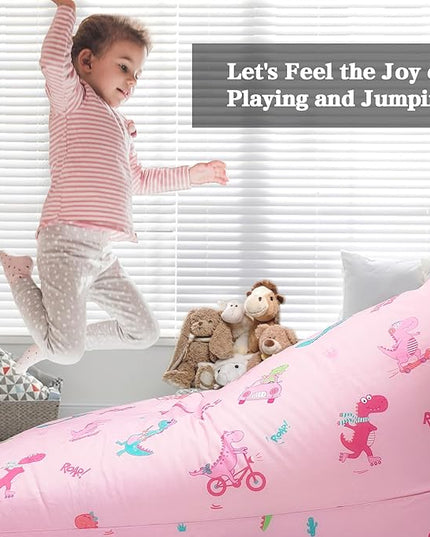 Jorbest Stuffed Animal Storage, Dinosaur Bean Bag Chair, Stuffed Animal Storage Bean Bag Chair for Kids and Adults, Pink Dinosaur Bean Bag for Girls - Cover ONLY (Dinosaur 200L/52 Gal) - LeafyLoom