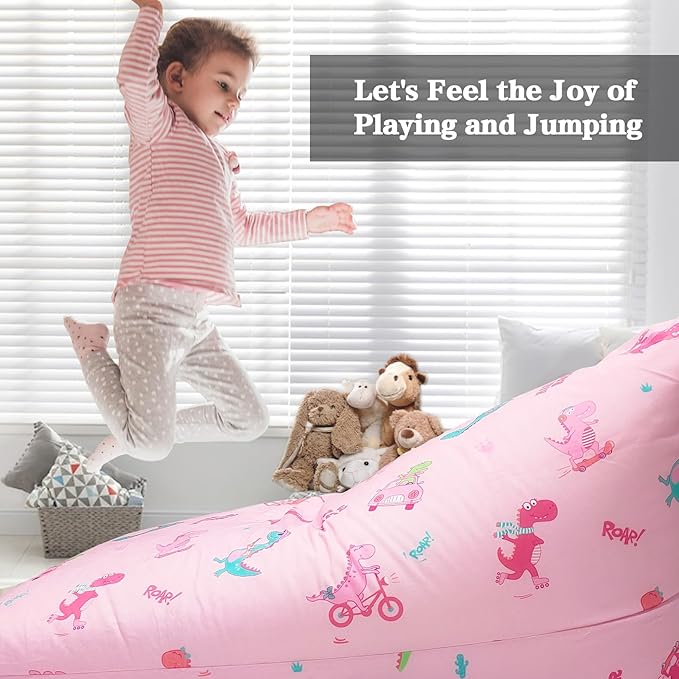 Jorbest Stuffed Animal Storage, Dinosaur Bean Bag Chair, Stuffed Animal Storage Bean Bag Chair for Kids and Adults, Pink Dinosaur Bean Bag for Girls - Cover ONLY (Dinosaur 200L/52 Gal) - LeafyLoom