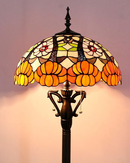 Tiffany Floor Lamp Stained Glass Standing Reading Lamp 16X16X66 Inches Antique Pole Corner Light for Bedroom Living Room Home Office (Yellow Flowers) - LeafyLoom