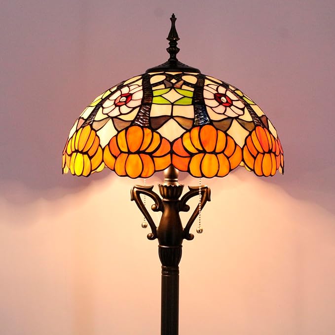 Tiffany Floor Lamp Stained Glass Standing Reading Lamp 16X16X66 Inches Antique Pole Corner Light for Bedroom Living Room Home Office (Yellow Flowers) - LeafyLoom