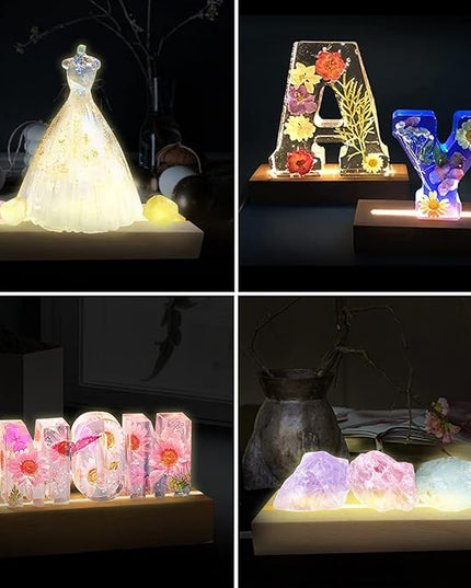 LED Light Display Base, 2 pcs 11.81 Inch Wooden LED Light Base for Acrylic, Rectangle Wood Display Pedestal, 3D Crystal Light Base For Glass Art, Wood Night LED Light Lamp Base with Usb Switch - LeafyLoom