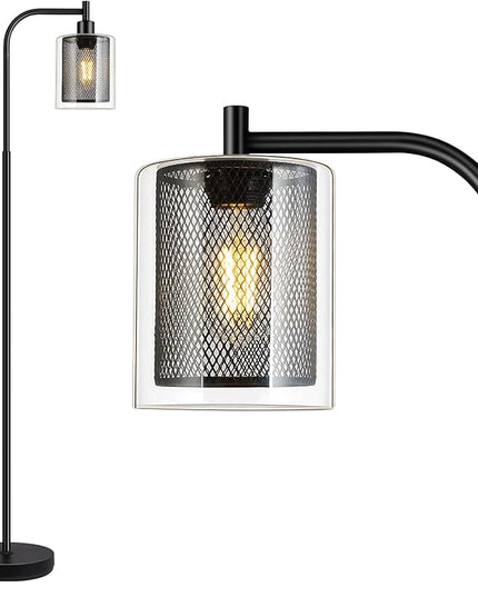 BoostArea Industrial Floor Lamp, Standing Lamp with 2 in 1 Iron Mesh Glass Lampshade, 6W LED Bulb Included, Foot Switch, Bright Modern Floor Lamp for Living Room and Bedroom, Office, Simple Style - LeafyLoom