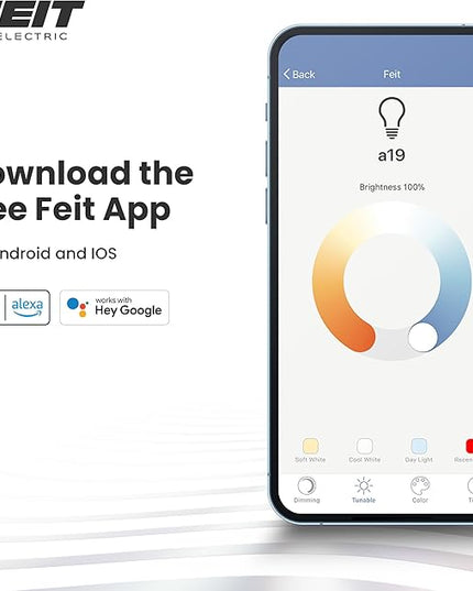 Feit Electric OM60/RGBW/CA/AG Smart WiFi Color Changing and Dimmable, Alexa or Google Assistant, No Hub Required A19 LED Light Bulb, 60W FeitElectricCompany