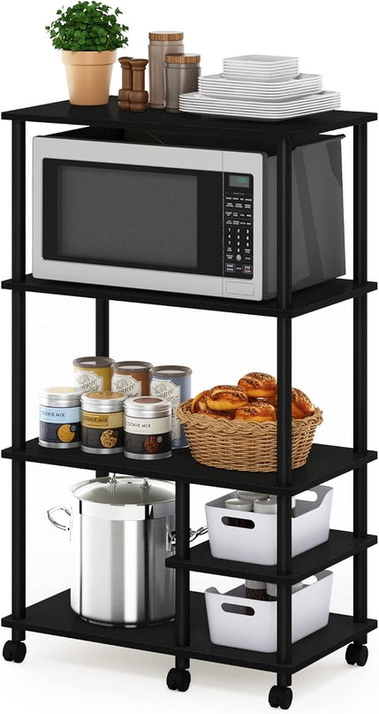 Furinno Turn-N-Tube 4-Tier Toolless Kitchen Storage Shelf Cart, Americano/Black - LeafyLoom