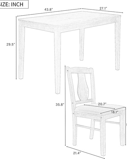 Minimalist Style, Wooden Rectangular 4 Upholstered Chairs and 1, Easy to Assembly, Room, Kitchen, Natural Wood, 5 Piece Dining Table Set - LeafyLoom