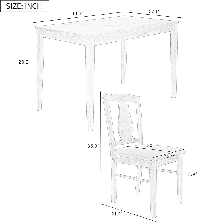 Minimalist Style, Wooden Rectangular 4 Upholstered Chairs and 1, Easy to Assembly, Room, Kitchen, Natural Wood, 5 Piece Dining Table Set - LeafyLoom