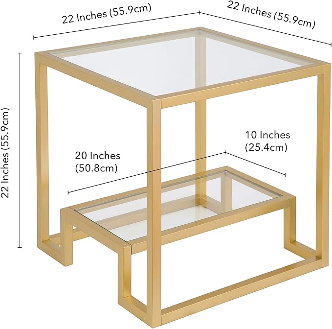 Henn&Hart Athena Side Table, 22" Wide, Gold - LeafyLoom