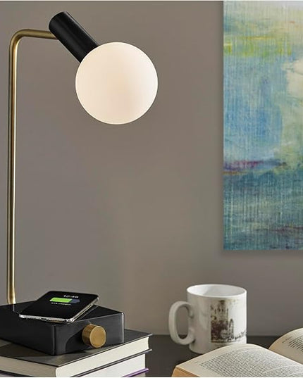 Adesso 3214-01 Windsor LED Desk Lamp Wireless Charging, 7W LED, 5W QI, USB Port, Indoor Lighting Lamps,Black - LeafyLoom