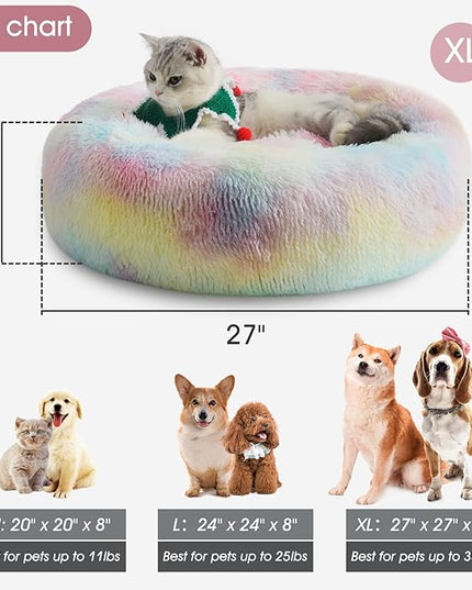 WESTERN HOME WH Calming Dog & Cat Bed, Anti-Anxiety Donut Cuddler Warming Cozy Soft Round Bed, Fluffy Faux Fur Plush Cushion Bed for Small Medium Dogs and Cats (20"/24"/27"/30") WESTERNHOME