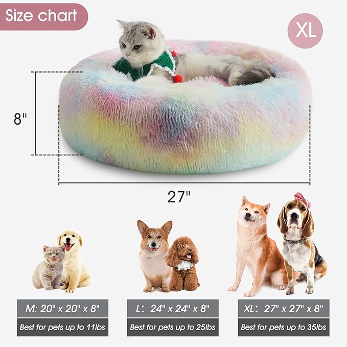WESTERN HOME WH Calming Dog & Cat Bed, Anti-Anxiety Donut Cuddler Warming Cozy Soft Round Bed, Fluffy Faux Fur Plush Cushion Bed for Small Medium Dogs and Cats (20"/24"/27"/30") WESTERNHOME