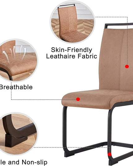 Dining Chairs Set, Kitchen Modern Metal Chairs with Faux Leather Padded Seat High Back and Sturdy Chrome Legs, Chairs for Dining Room (Brown, Set of 8) - LeafyLoom