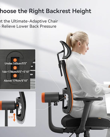 Newtral Ergonomic Home Office Chair, High Back Desk Chair with Unique Adaptive Lumbar Support, Adjustable Headrest, Seat Depth Adjustment, 96°-126° Tilt Function, 4D Armrest Recliner - LeafyLoom