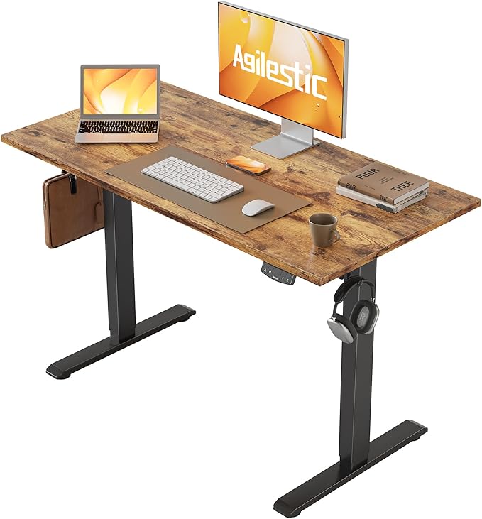 Electric Standing Desk 40 x 24 Inches, Height Adjustable Desk, Sit Stand up Desk for Work Office Home, Ergonomic Rising Computer Table with Memory Preset, Rustic Brown - LeafyLoom