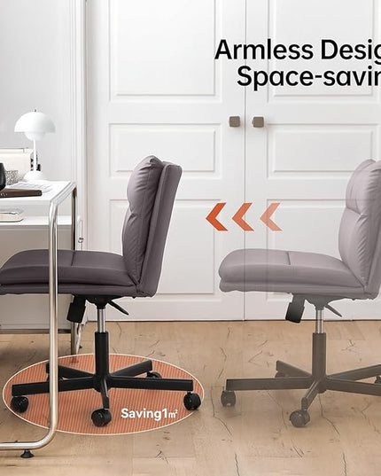 EMIAH Armless Office Desk Chairs with Wheels Criss Cross Chair PU-Leather Mid-Back Ergonomic Home Office Computer Chair Comfortable Thickened Cushion Adjustable Swivel Chair-Chocolate Brown - LeafyLoom