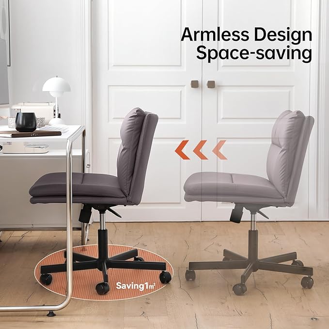 EMIAH Armless Office Desk Chairs with Wheels Criss Cross Chair PU-Leather Mid-Back Ergonomic Home Office Computer Chair Comfortable Thickened Cushion Adjustable Swivel Chair-Chocolate Brown - LeafyLoom