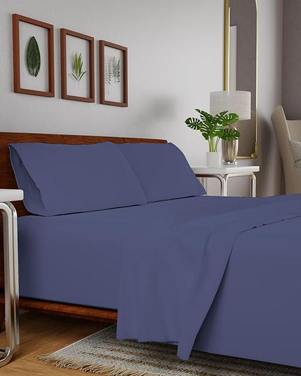 Purity Home Organic 100% Cotton King Size Sheets Set Indigo, Percale Weave King Bedding Set, Crisp, Cooling & Breathable Indigo Bed Sheets King Size, Fits Mattress Upto 16" Deep Pocket - LeafyLoom