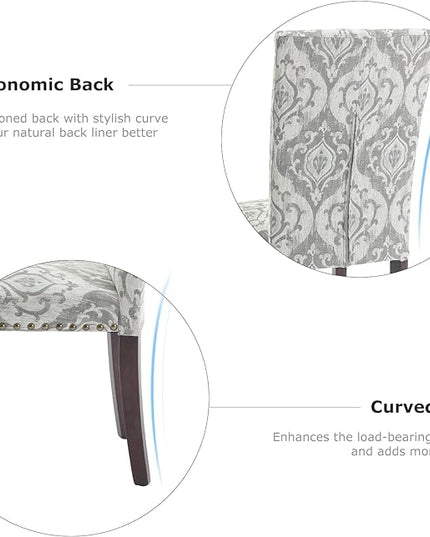 COLAMY Upholstered Parsons Dining Chairs Set of 4, Fabric Dining Room Kitchen Side Chair with Nailhead Trim and Wood Legs - Grey/White Flower - LeafyLoom