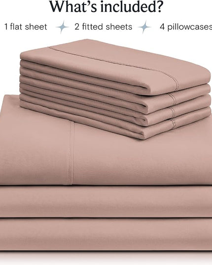 LuxClub 7 PC Split King Sheet Set, Breathable Luxury Bed Sheets, Deep Pockets 18" Eco Friendly Wrinkle Free Cooling Sheets Machine Washable Hotel Bedding Silky Soft - Pearl Pink Split King - LeafyLoom