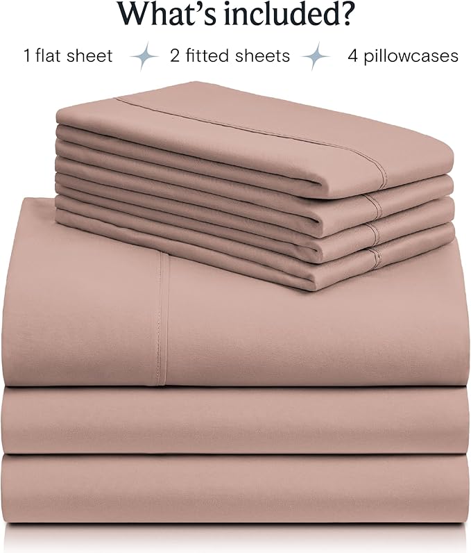 LuxClub 7 PC Split King Sheet Set, Breathable Luxury Bed Sheets, Deep Pockets 18" Eco Friendly Wrinkle Free Cooling Sheets Machine Washable Hotel Bedding Silky Soft - Pearl Pink Split King - LeafyLoom