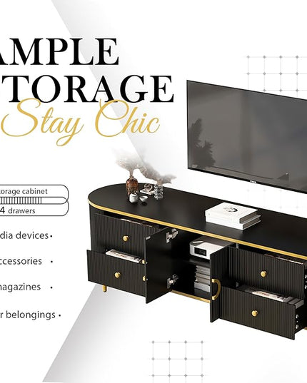 Merax Modern TV Stand for Televisions up to 80 Inches, Entertainment Center with 4 Drawers and 1 Cabinet, Wood Console Table with Metal Legs and Handles for Living Room, 70.9" Length, Black - LeafyLoom