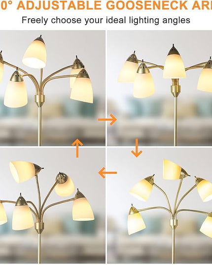 DINGLILIGHTING Floor Lamp Modern for Living: Flexible Gooseneck Floor Lamps Standing for Bedroom Home Office - Tall Floor Lights Gold 5-light - LeafyLoom