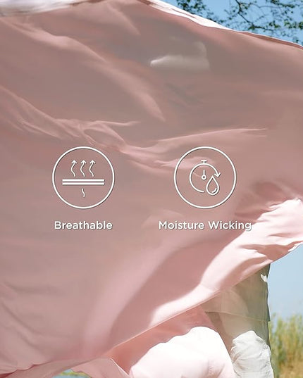Bedsure Queen Sheets, Rayon Derived from Bamboo, Queen Cooling Sheet Set, Deep Pocket Up to 16", Breathable & Soft Bed Sheets, Hotel Luxury Silky Bedding Sheets & Pillowcases, Pink - LeafyLoom