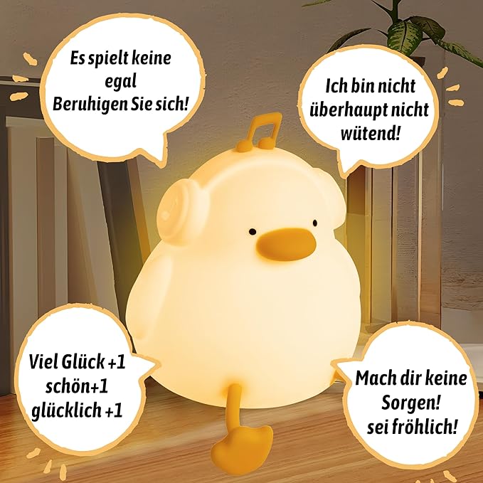 FULLOSUN Duck Night Light, Duck Lamp Kawaii Funny Kids Night Light, Birthday Gifts for Women Teenage Girls Boy Toddler - Portable Squishy Battery Operated - LeafyLoom